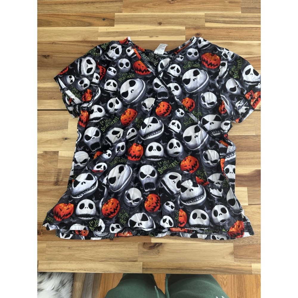 Disney Jack Skellington Nightmare Before Christmas Halloween Scrub Top‎ XL